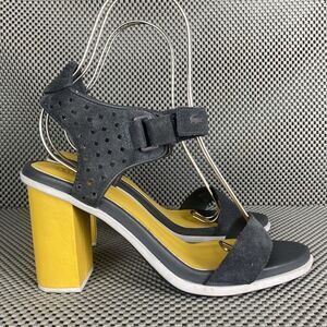 Lacoste Lonelle Heels Sandals Womens 7 Blue Yellow Strap Block Heel Open Toe
